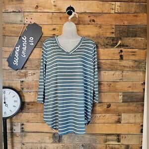 Reb. In J. 220 Women's Dark Cyan White Stripped V-Neck Tunic Size L